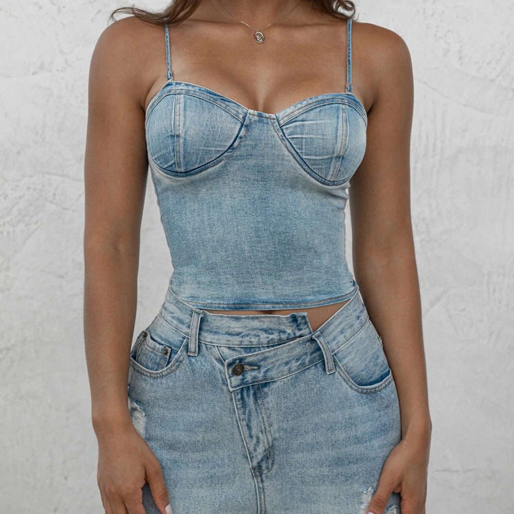 NAT & LIV X JLUXLABEL ANGELINA LIGHT DENIM BUSTIER